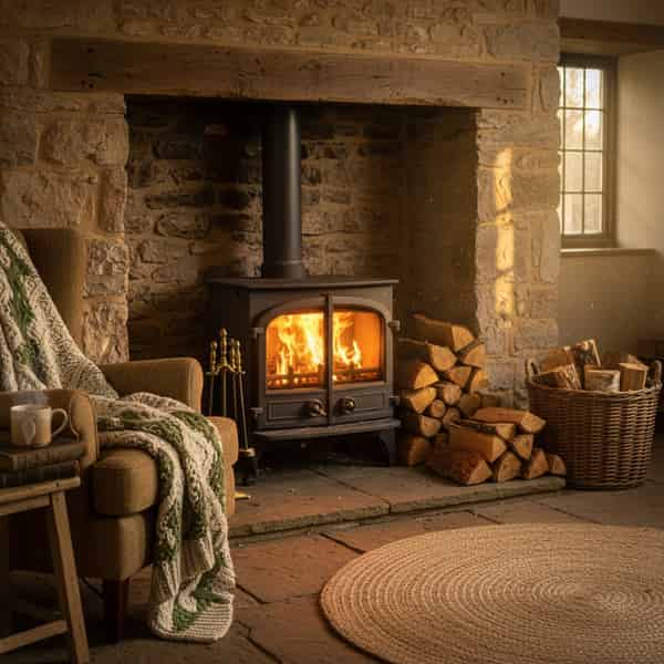 Wood burning stove with fire - Smoke-Free Fires Discovering Firewood That Smokes the Least